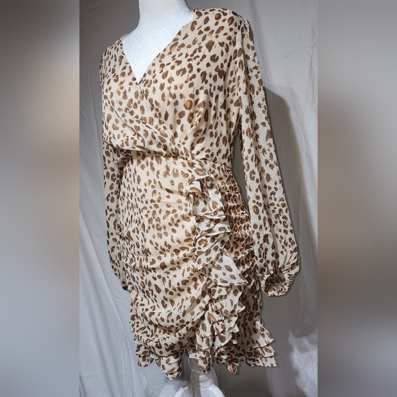 Express Leopard Print Long-sleeved Dress With Gold Accents - Picture 2 of 4